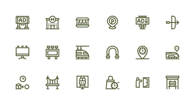 Transit Icon Set with 18 Strong Stroke Line Graphics Customizable Icon Series for Mobile Screens vector