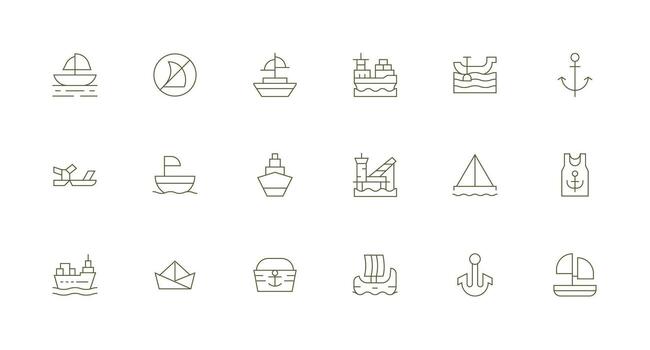 Minimal Line Style Ship Icons with 18 Vectors Clear and Concise Icon Set Collection