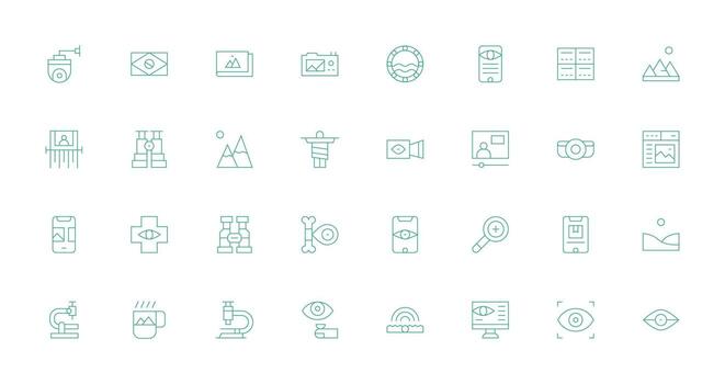 Delgado línea estilo ver íconos con 32 vectores claro y conciso icono conjunto colección