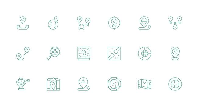 18 Map Icons in Minimal Line Aesthetic Interface Icon Collection for Daily Projects vector