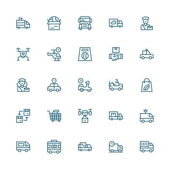 entrega Servicio conjunto con 25 medio carrera contorno íconos limpiar icono colección para web utilizar vector