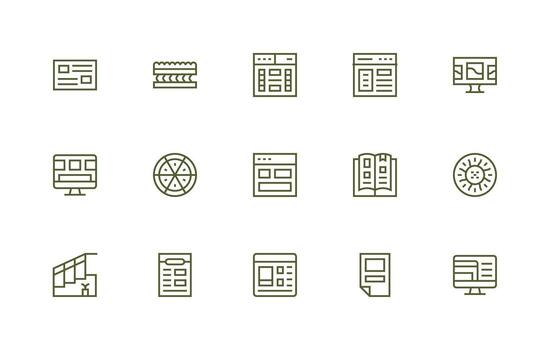 secciones presentando 15 íconos en regular línea diseño completar icono haz para web diseño vector