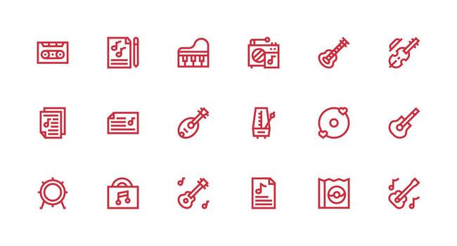 Song Design Icons featuring 18 in Strong Stroke Line Style Icons Built for Visual Consistency Pack vector
