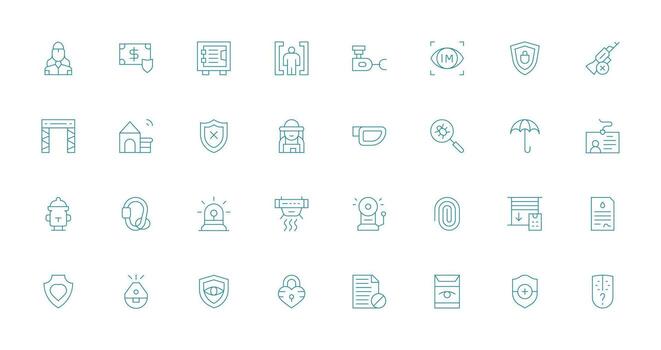 32 Icons for Security in Thin Line Format High-Quality Icon Pack vector