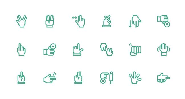Hand Gesture Design Icons featuring 18 in Strong Stroke Line Style UI Icon Set vector