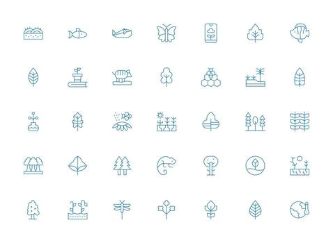 ligero línea estilo ecosistema íconos con 35 vectores núcleo icono colección para diario Tareas