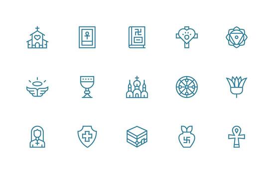sagrado icono colección con 15 regular línea diseños núcleo icono colección para diario Tareas vector