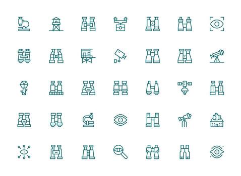 observación icono conjunto con 35 regular limpiar línea gráficos plano icono conjunto vector