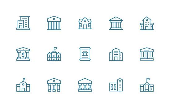 15 Icons for Institution in Regular Line Format Dashboard Icon Series vector