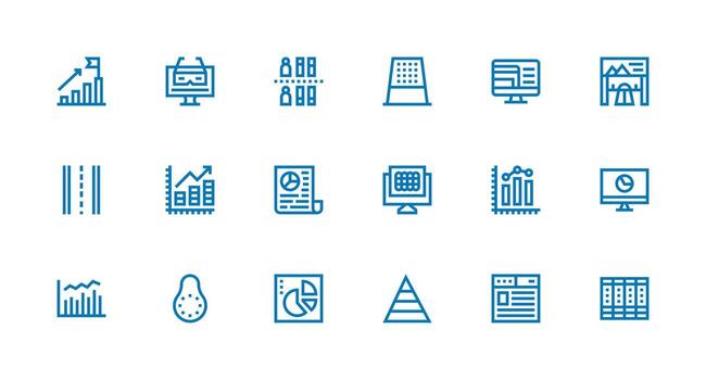18 Data Visualization Icons in Strong Stroke Line Aesthetic Interface Icon Collection for Daily Projects vector