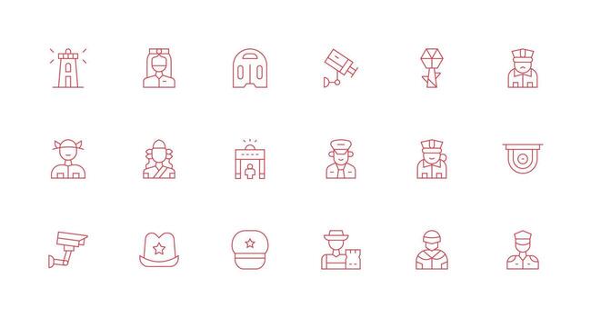 Guard Icon Set with 18 Minimal Line Graphics User Interface Icons for Digital Products vector