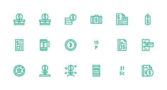 Strong Stroke Line Style Money Icons with 18 Vectors Minimal Icon Set for Interface Projects