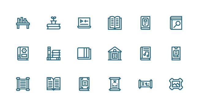 Library Icon Collection with 18 Strong Stroke Line Designs Icons Built for Visual Consistency Pack vector