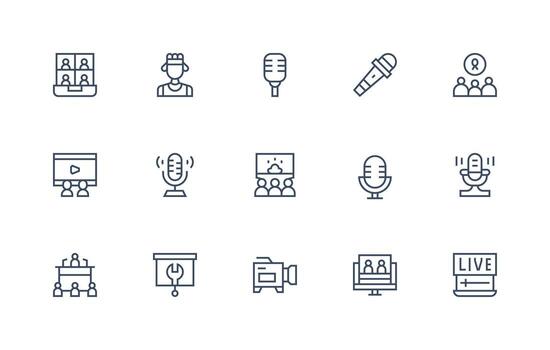 15 Regular Line Vectors for Webinar Theme Multi-Purpose Icon Set