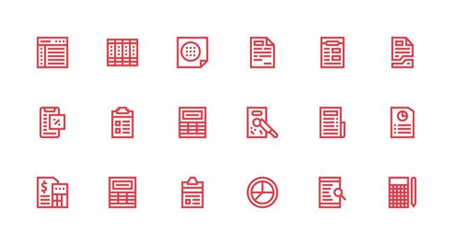 hoja de cálculo icono conjunto con 18 fuerte carrera línea gráficos línea icono colección vector