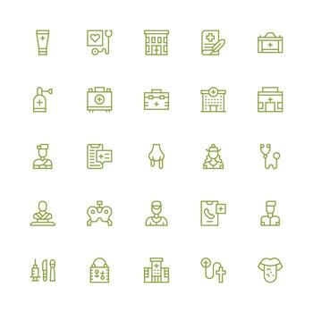 Medium Stroke Outline Style Doctor Icons with 25 Vectors Clean Icon Collection for Web Use