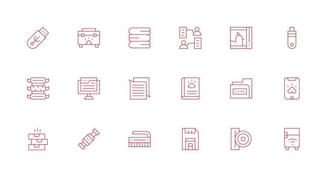 Data Storage Set with 18 Minimal Line Icons Layout Icon Collection vector