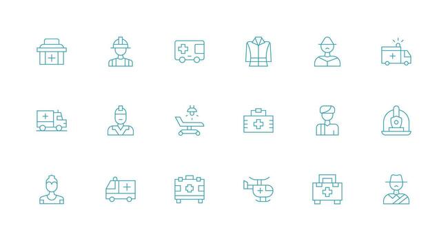 Paramedic Design Icons featuring 18 in Minimal Line Style Editable Icon Collection vector
