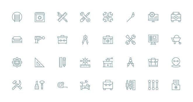 Tools Visual Pack containing 32 Thin Line Icons Neatly Designed Icons for Web Platforms vector
