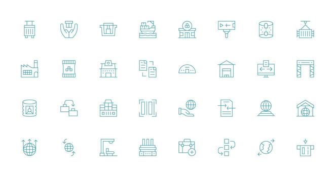 Import Icon Set with 32 Thin Line Graphics Web and App Icon Pack Collection vector