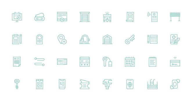 Entry Design Icons featuring 32 in Thin Line Style Icons Built for Visual Consistency Pack vector