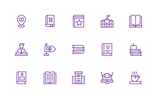 biblioteca conjunto con 15 regular línea íconos listo para la interfaz de usuario icono colección vector