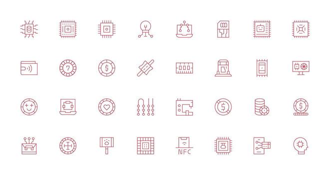 Chip Set with 32 Thin Line Icons Icon Collection Set vector
