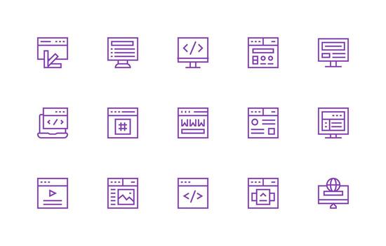 15 regular línea vectores para navegador tema aplicación icono paquete