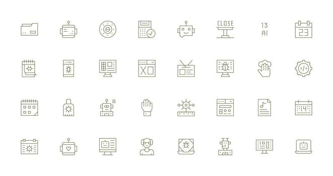 32 Delgado línea vectores para programa tema universal icono paquete