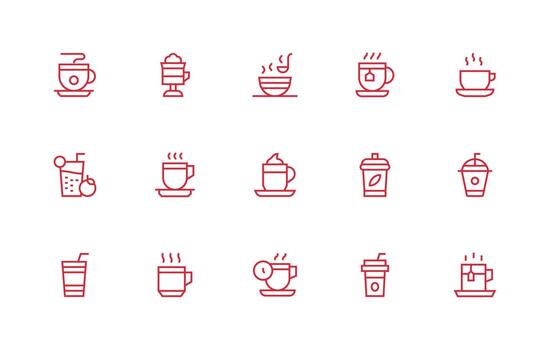 Hot Beverage Design Icons featuring 15 in Regular Line Style Icon Set for Apps vector