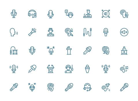 Regular Clean Line Style Microphone Icons with 35 Vectors Scalable Icons for Cross-Platform Interfaces