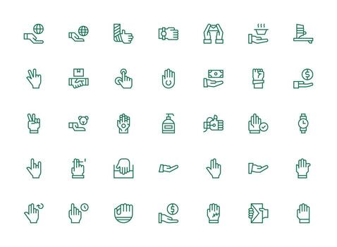 Hand Visual Pack containing 35 Regular Clean Line Icons Essential Icons for Rapid UI Building vector