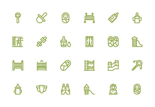 Thick Line Line Style Toddler Icons with 24 Vectors Complete Icon Bundle for Web Design