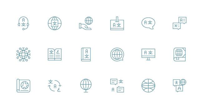 Multilingual Design Icons featuring 18 in Minimal Line Style Versatile Icon Collection for Designers vector
