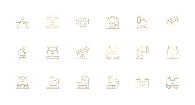 óptica diseño íconos presentando 18 en mínimo línea estilo simplificado icono paquete para visual herramientas vector