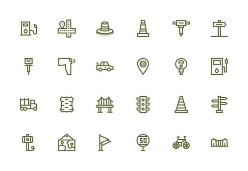 Road Icon Set with 24 Thick Line Line Graphics Full Icon Library for UI Designers vector