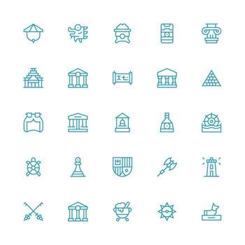 25 Icons for Ancient in Medium Stroke Outline Format Complete Icon Bundle for Web Design vector