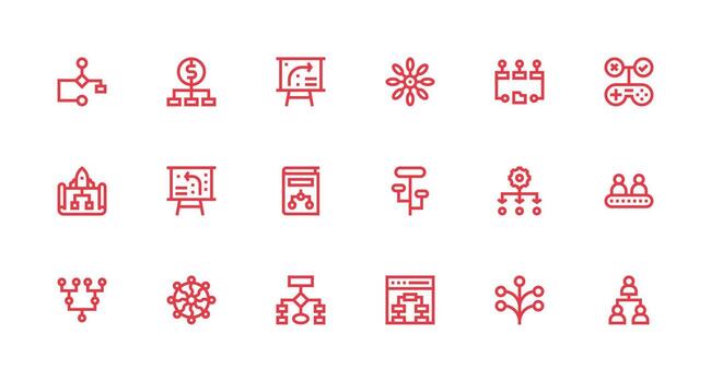 18 fuerte carrera línea íconos para diagrama de flujo gráficos contorno icono paquete vector