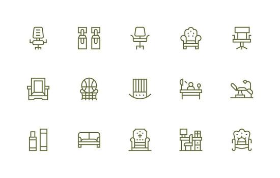 Chair Visual Pack containing 15 Regular Line Icons Balanced Icon Set for Functional Design vector