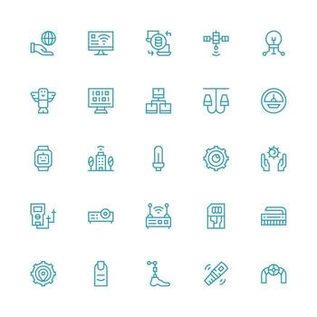 25 Medium Stroke Outline Icons for Technology Graphics Simple Icons for Interface and Wireframes vector