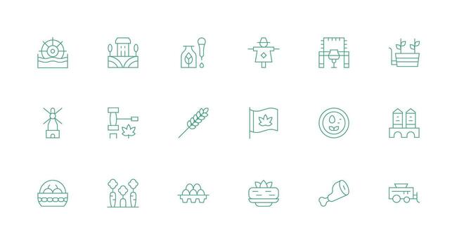 Farm Design Icons featuring 18 in Minimal Line Style Icon Pack for UI vector