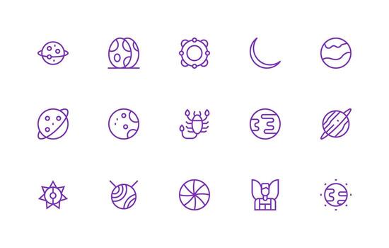 Celestial Icon Set with 15 Regular Line Graphics UI Icon Set vector