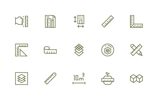 dimensión icono conjunto con 15 regular línea gráficos icono paquete para ui vector
