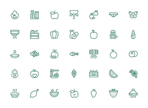 Fresh featuring 35 Icons in Regular Clean Line Design Clear and Concise Icon Set Collection vector