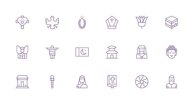 Minimal Line Style Religion Icons with 18 Vectors Clean Set for Layout Prototypes