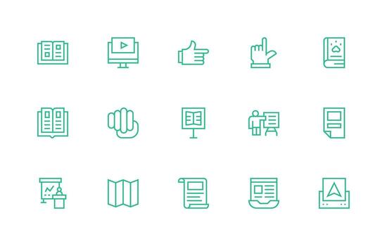 instrucción icono conjunto con 15 regular línea gráficos neutral estilo íconos para ninguna proyecto vector