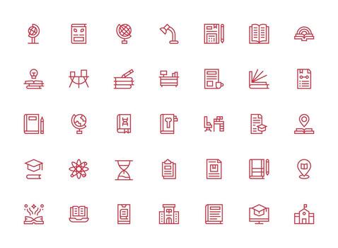 Study Design Icons featuring 35 in Regular Clean Line Style Responsive Icon Set for Flexible Layouts vector