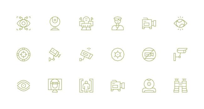 18 Minimal Line Style Icons from Surveillance Collection Full Icon Library for UI Designers vector