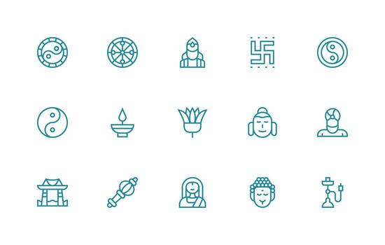 15 Icons for Eastern in Regular Line Format Compact Icon Set vector