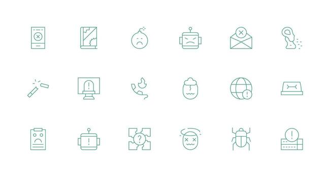 error icono conjunto con 18 mínimo línea gráficos completar icono conjunto para móvil aplicaciones vector